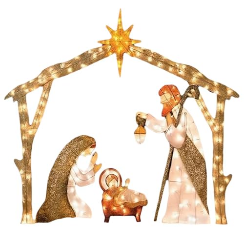 Lighted Outdoor Nativity Scene with LED Lights and Ground Stakes for Christmas Decoration