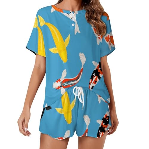 Ensemble pyjama femme poisson rouge coloré léger contre la chaleur nocturne