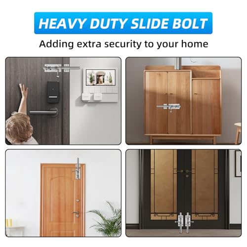 Image of Barrel Bolt Latch, 7.9 inch Heavy Duty Gate Latch Slide Lock Solid 304 Stainless Steel Bolt Lock for Inside Door, Finished Shed Door Latch (Silver)
