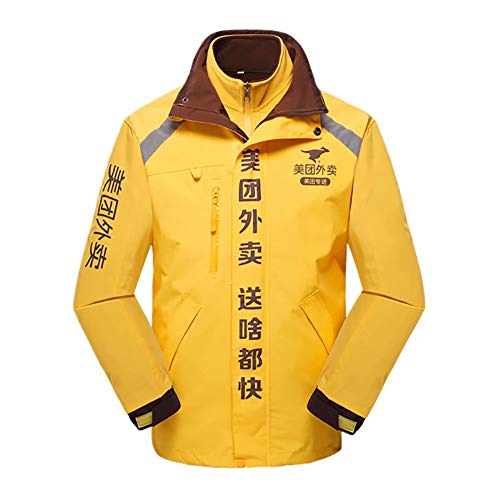 BeeUgy Chaqueta con Capucha Amarilla con Estampado de Canguro de Moda para Hombre Chaqueta al Aire Libre Meituan Especial China Abrigo Ropa Deportiva para Adultos