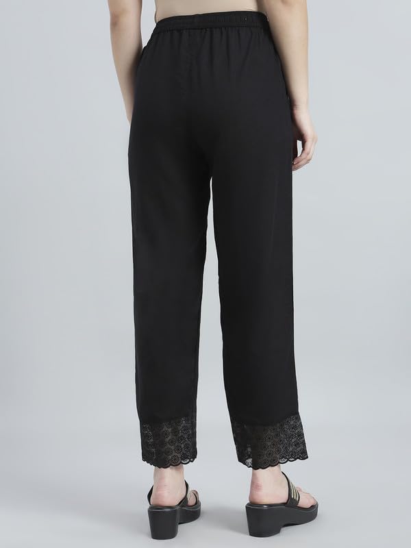Image of GO COLORS Rayon Blend Ethnic Pant Organza for Women Full Length| Mid Rise, Lace Design