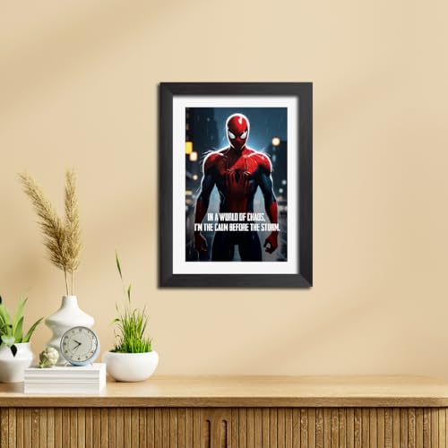 Image of TenorArts Spiderman Poster with Quotes Comics Photo Frame Painting With Black Wooden Textures (12inches x 9inches)