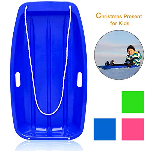 Soosi Plastic Snow Sleds for Kids and Adult, 35”Snow Sled Snow Slider Toboggan