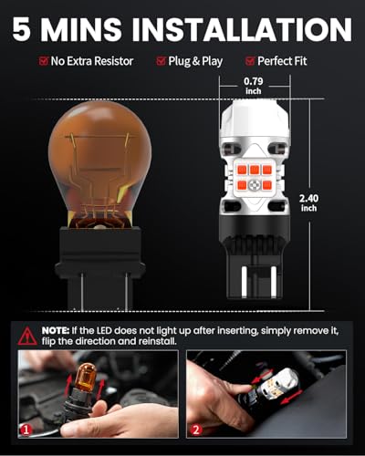Image of LASFIT 7440 7443 LED Turn Signal Bulb Amber Error Free Built In Resistor | 4000LM 500% Brighter; CANBUS Ready; Upgraded 7444na 7441 7444; W21W WY21W Bulb; Only For Standard Socket(2pcs)
