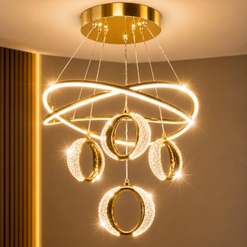 Premium Gold LED Crystal Ring Chandelier with 4 Globe Pendant Lig...