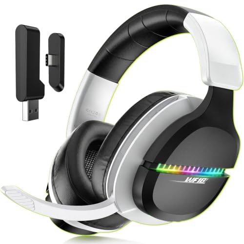 Buwnia 2.4GHz Over-Ear Wireless Gaming Headset for Ps5, Ps4, PC FPS/Fortnite & Call of Duty/Sports Gamers, 3 Mode for Switch, Mobile, 7.1 Surround Sound Positional Audio, 100H Battery-Black and White