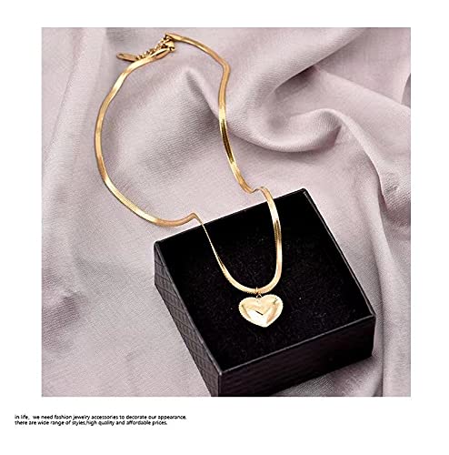 Lonmaosu Heart Pendant Necklace, Snake Bone Chain, Herringbone Women's Necklace, Titanium Steel Plated 14K Gold #TOP5