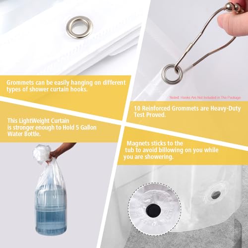 Image of ZEMAHOME Narrow Size Clear Plastic Shower Curtain Liner, 60x72 Inch Thin Lightweight Transparent Plastic Bathroom Shower Showroom Inner Curtain with Rustproof Metal Grommet Holes and Weighted Magnets