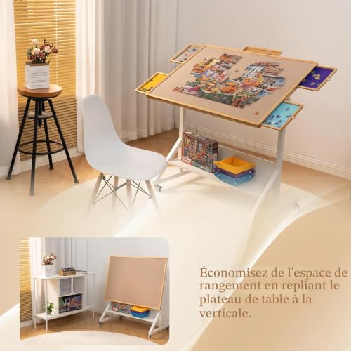 Tektalk Table de Puzzle avec réglage de l'angle et de la Hauteur, Plateau de Puzzle avec Couvercle et 5 tiroirs de tri, Table inclinable avec Pieds, fermée avec 4 roulettes, jusqu'à 1500 pièces – vue 2