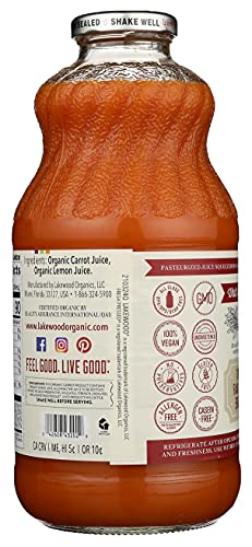 Lakewood Organic PURE Carrot Juice, 32 Fl Oz (Pack of 6)