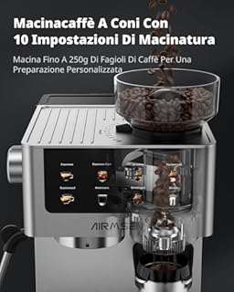 AIRMSEN Macchina per Caffè Espresso con Macinacaffè e Montalatte - Programmable, Compatibile con Caffe Freddo (Cold Brew) e Americano, Macchina da Caffè Domestica per Macinato​/Chicco intero