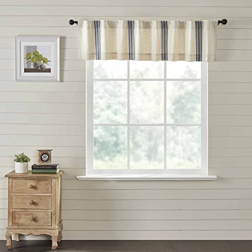 Piper Classics Market Place Blue Grain Sack Stripe Valance Curtain, 16" X 72", Farmhouse Style Blue & Natural Cream Window Curtain, Kitchen, Bath, Bedroom #TOP1