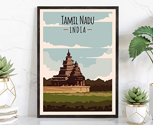 Tamil Nadu/India, Retro Style Travel Poster, Vintage Rustic Poster Print, Home Office Wall Decoration, Tamil Nadu/India Country Map Poster - 12 * 18 Inches