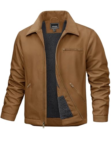 TACVASEN Mens Work Jackets Waterproof Heavy Duty Duck Canvas Sherpa Coat