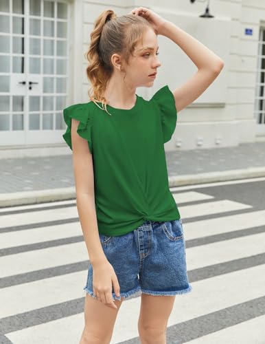 Image of Arshiner Girls Shirt - Short-Sleeve Twist Front T-Shirt for Girls with Cute Flying Sleeves - Summer Blouse Tunic Tee Tops