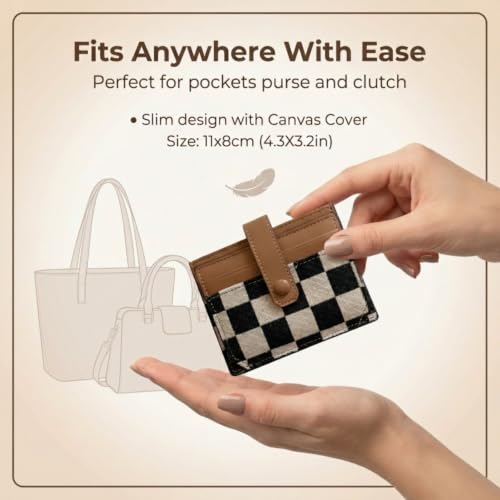 Image of TURBOOST Cute Slim Card Holder Canvas Front Pocket Wallet, Small Credit Card Case for Women (Tan)
