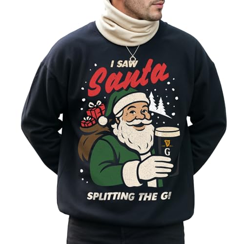 Sanfran Clothing I Saw Santa Splitting The G Christmas Jumper Sweater Sweatshirt Funny Drinking Beer Stout Pint Unisex 5XL / Black