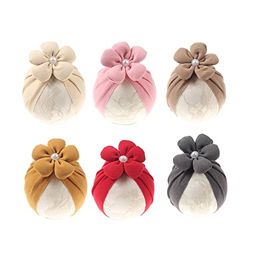 Baby Girl Velvet Flower Bow Knotted Turban Hat Warm Beanie India Cap Floral Head Wrap For Newborn Infant Toddlers 6Pcs (Velvet Flower) #TOP13