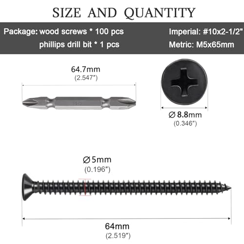 Tornillos para madera #10 x 2-1/2" cabeza plana Phillips 100 pcs miniatura 2