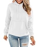 Women's Casual Hoodies Crew Neck Long Sleeve Sweatshirts With Pocket Lightweight Pullover Tops-Solid-M White