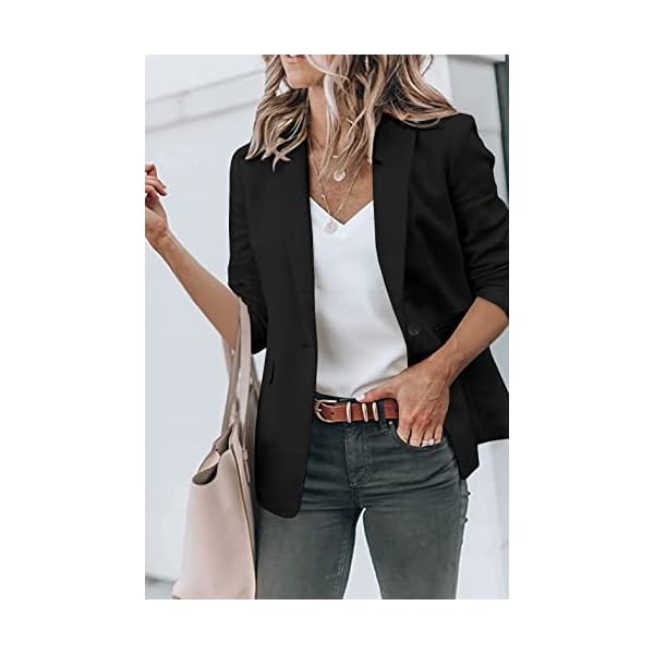 Hotouch Womens Casual Blazers 3/4 Stretchy Ruched Sleeve One Button Work Office Blazer Open Front Jacket S-XXXL Black - Image 4