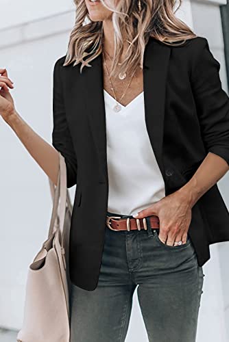 Hotouch Womens Casual Blazers 3/4 Stretchy Ruched Sleeve One Button Work Office Blazer Open Front Jacket S-XXXL Black - Image 4