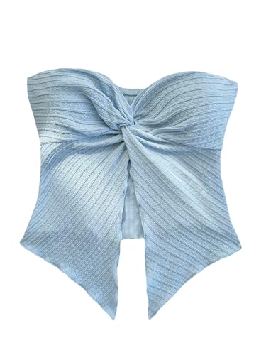 SHENHE Girl's Twist Front Split Textured Crop Tube Strapless Sleeveless Going Out Bandeau Top