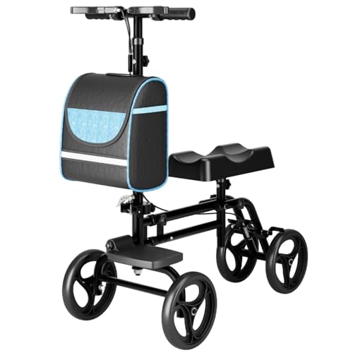 Aumerage Foldable Knee Walker Scooter, 8-inch Wheels Mobility Scooter Wheelchair with Basket for Foot Injuries, Adjustable Escooter Instead of Crutches with Spring-Loaded Cushioning Design