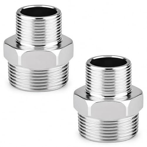 QZKJQDD 2 Stück Edelstahl Doppelnippel 3/4 Zoll AG x 1/2 Zoll AG Reduzierstück 3/4 auf 1/2 Außengewinde Adapter 3/4 auf 1/2 Zoll Geeignet für Industrie Rohre Wasser Usw