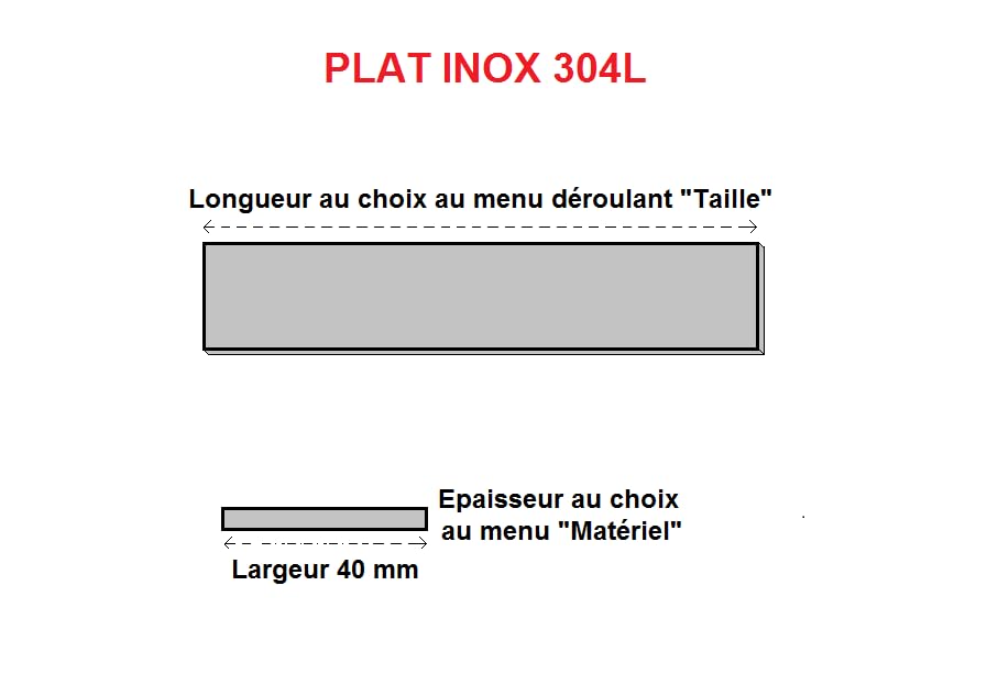 LeMétal - Fer plat inox 40 mm - Epaisseur au choix (de 4 mm à 10 mm) et longueur au choix (de 50 à 300 cms) (40x4 mm, 100 cms)