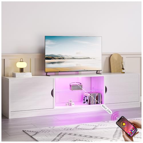 El Mejor Listado de Centro de Tv Top 5. 43 SIMPLE HOGAR Mueble para TV, 160 CM TV Grande, con Vidrio Templado Luz LED Centro de Entretenimiento para TVs, Mesa para TVs de Madera de Alta Gama, Apto para Salón y Dormitorio...
