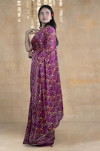 Image of MIRCHI FASHION Women Saree Floral Print Chiffon | Lightweight Festive Occasion Sari for Farewell and Functions with Unstitched Blouse Piece