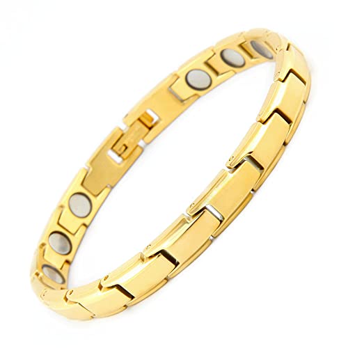 HAQI Magnetisches Gesundheitsarmband für Frauen und Power Magnetisches Energiearmband 3.000 Gauss Magnetarmband für Paare mit Justierwerkzeug und Geschenkbox (Gold) (Frauen)