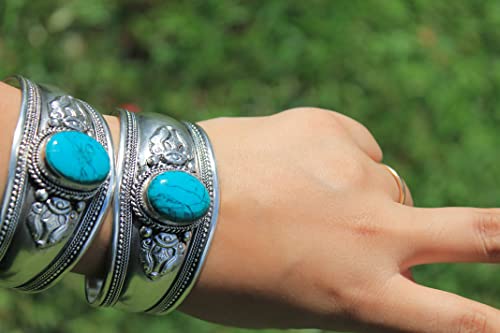 Generic Boho One Stone Blue Stabilized-Turquoise Adjustable Cuff Bracelet thumb #2