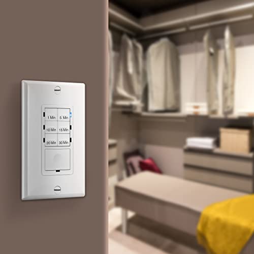 Enerlites Countdown Timer Switch For Bathroom Fans And Household Lights, 1-5-10-15-20-30 Min Settings With Manual Override, Always On Blue Led, Neutral Wire Required, Ul Listed, Het06A, White, 2 Pack #TOP6