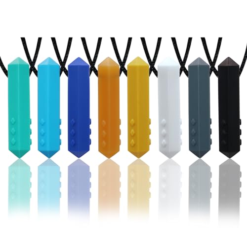 Image of Chewy Necklace Sensory Boys and Girls, 8 Pack Sensory Chew Necklaces for Kids with Autism, ADHD, SPD, Anxiety, Teething, Silicone Oral Motor Therapy Tools Reduce Adults Chewing, Biting