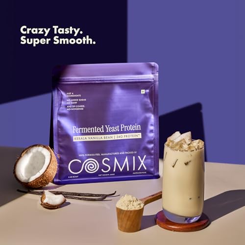 Image of Cosmix Fermented Yeast Protein Powder | 24g Protein | Pure Single-Source Plant Protein | Made In-House | Smooth, Crazy tasty & Gut-Friendly | Kerala Vanilla Bean, 1Kg Pouch