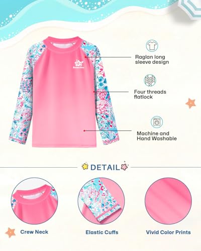 Image of BesserBay Girls Rash Guard UPF 50+ Raglan Sleeve Quick Dry Swim Shirt 4-12 Years