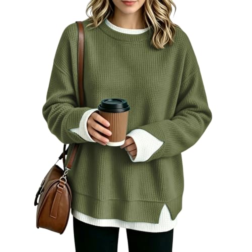 Oversized Mock Neck Sweatshirts for Women Long Sleeve Waffle Sweatshirt - image 5