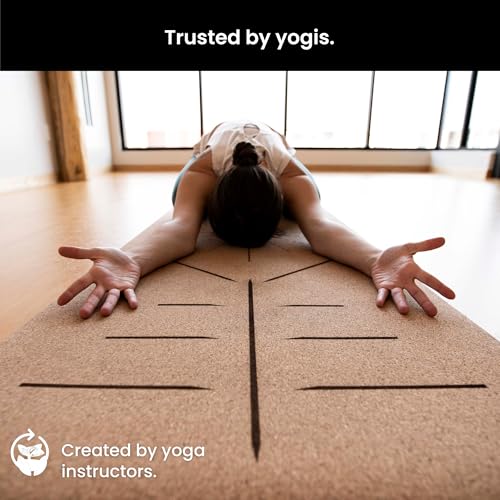 Image of Luxury Cork Yoga Mat - Non Slip, Extra Thick Grip. Extra Large & Long. More Comfort and Support. Tough Enough For Hot Yoga. Cork + Natural Rubber, Non Toxic and Eco Friendly. Optional Alignment Lines.