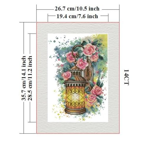 Image of ITSTITCH Stamped Cross Stitch Kits - Full Range of Embroidery Patterns for Beginners or Adults,14 CT 2 Strands DIY Counted Needlepoint Arts Craft-Rose Wall Sconce 10.6x14 inch