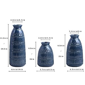 Yundu Navy Blue Ceramic Flower Vases for Home Decor Set of 3, Living Room Décor, Modern Farmhouse and Neutral Home Décor, Pmpas Grass Vase, Shelf, Mantle, Centerpieces Minimalist Décor Yundu Navy Blue Ceramic Flower Vases for Home Decor Set of 3 Living Room Decor Modern Farmhouse and Neutral Home Decor Pmpas Grass Vase Shelf Mantle Centerpieces Minimalist Decor