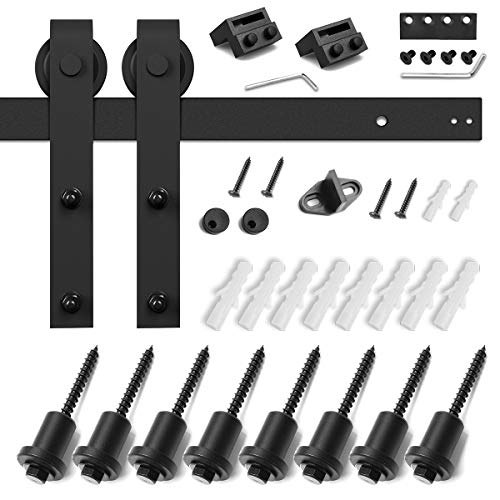 Image of SMARTSTANDARD 10FT Heavy Duty Sturdy Sliding Barn Door Hardware Kit, 10' Double Track Rail, Super Smoothly and Quietly, Simple and Easy to Install, Fit 60 inch Wide DoorPanel (J Shape Hanger) | Sliding Barn Door Track, Smooth and Quiet, Easy to Install, Includes Step-by-Step Installation Instructions (J Shape Hanger)