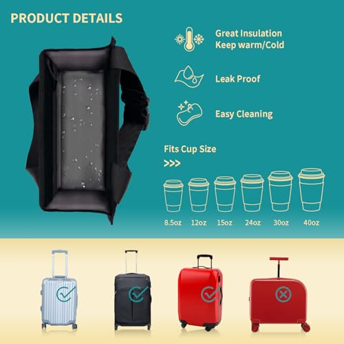 Image of Luggage Cup Holder for Suitcases - Free Hand Drink Carrier, Multifunctional Travel Cup Holder Fits Suitcase Handles, Travel Accessories (Pink)