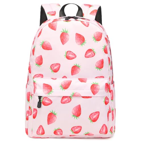 mygreen Backpack for Kids, Fashion Strawberry Pattern School Backpack College Bags Shoulder Bag Daypack Bookbags Travel Bag for Girls Pink