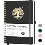 RETTACY Dotted Notebook B5 - Bullet Dot Journal Notepad for Writing,Spiral Note book 140 Pages /70 Sheets 100gsm Paper with Bookmark,Pen Loop,Journal Stencils,Inner Pocket - Black