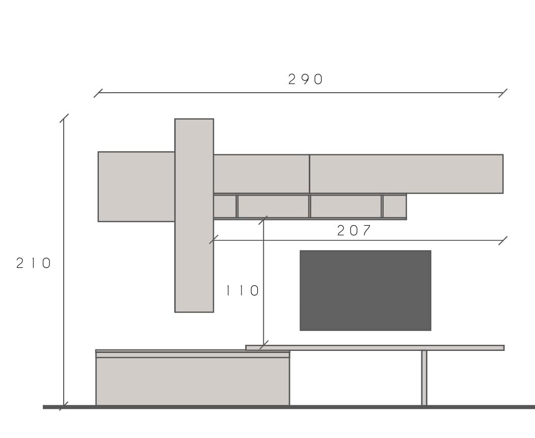 ARREDO DA CASA Parete Attrezzata Soggiorno Design Moderno 290x210 cm con 1 Mensola 4 Pensili Sospesi e Mobile Porta TV con Cassetti e Piano d’Appoggio Bronzo Beige e Noce PAL61