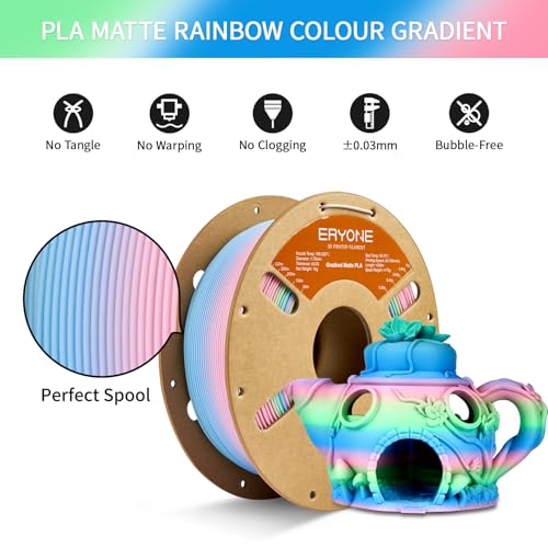 Image of ERYONE Matte Gradient Rainbow 3D Printer PLA Filament 1.75 + /- 0.03mm, Matte Multicolor Filament PLA 1KG(2.2LBS) Spool, Fairy (Pink Green Blue)