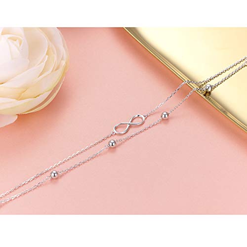 Image of Flyow Anklet for Women S925 Sterling Silver Adjustable Foot Beaded Heart Charm Ankle Bracelet Anklets Jewelry