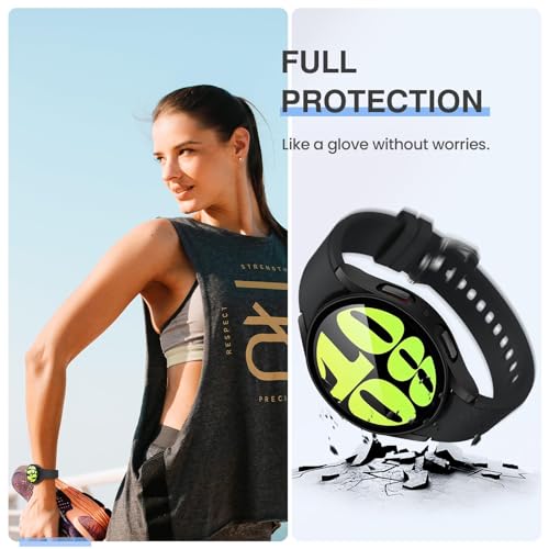 Image of VEMIGON Hard PC Case Compatible with Samsung Galaxy Watch 6 2023 Screen Protector Case 44mm, High Sensitive Protective Face Cover with Bumper Built-in Tempered Glass Film - (44mm Black)